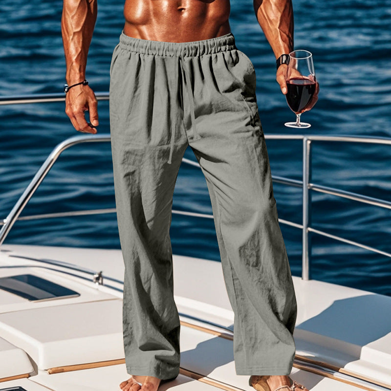 Hot-selling cotton and linen large size men's pants breathable sweat-absorbent casual wide-leg pants