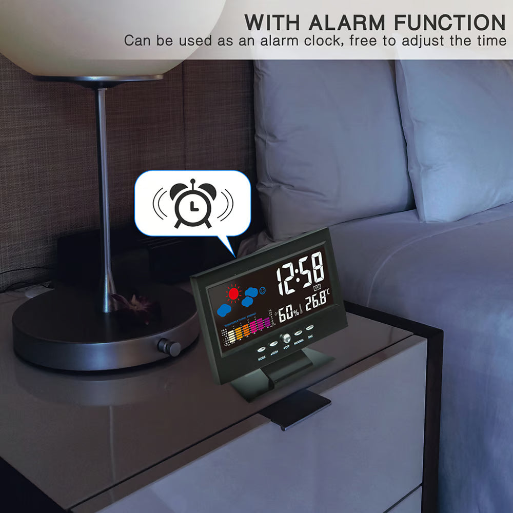 (🎁Hot Sale🎁)Digital LED Temperature Humidity Monitor Weather Forecast LED Table Alarm Clock