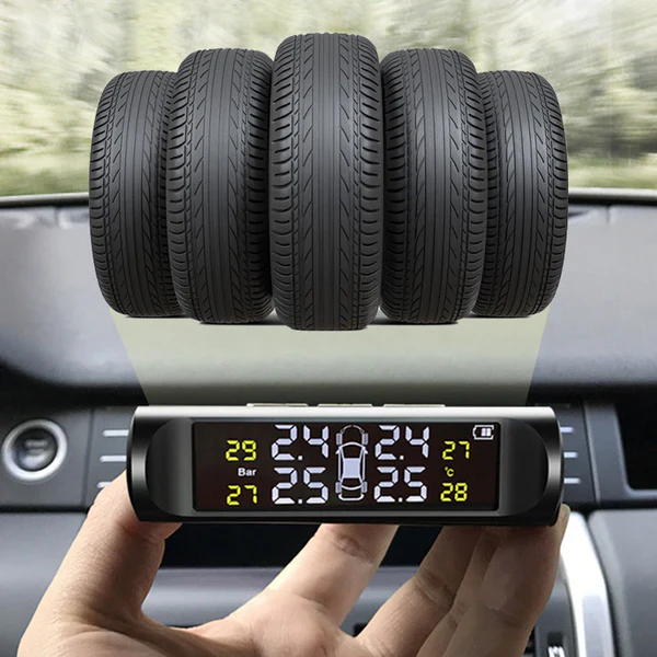 Solar Tire Pressure Monitor for Four Wheels with Real-Time Display