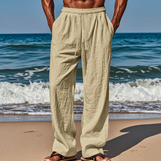 Hot-selling cotton and linen large size men's pants breathable sweat-absorbent casual wide-leg pants