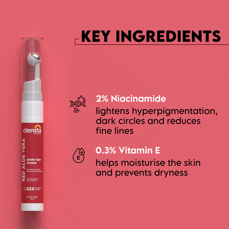 Red Aloe Vera Under Eye Cream With 2% Niacinamide & 0.3% Vitamin E For Reducing Dark Circles & Improving Skin Texture