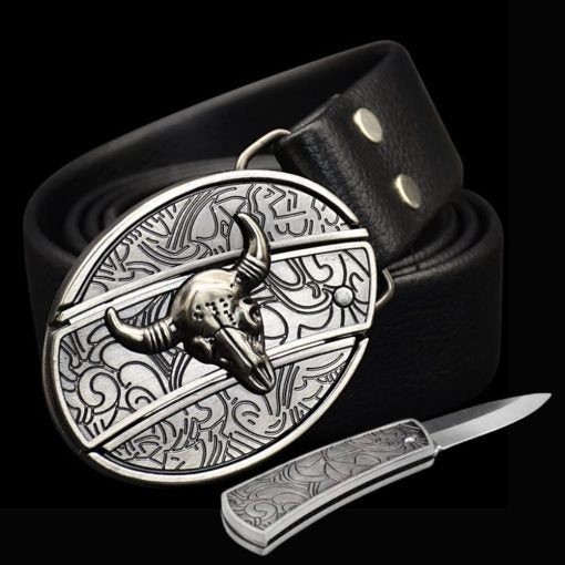 🔥LAST DAY 50% OFF🔥Fashion Punk Men's Genuine Leather Belt With Knife