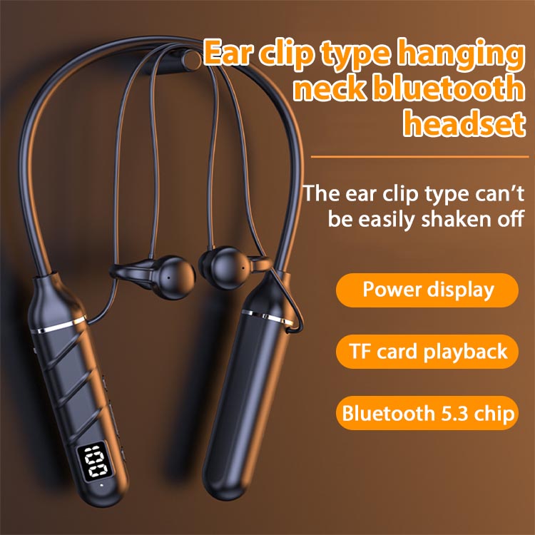 One year warranty-Ear clip type hanging neck bluetooth headset-hifi sound quality, built-in microphone for calls