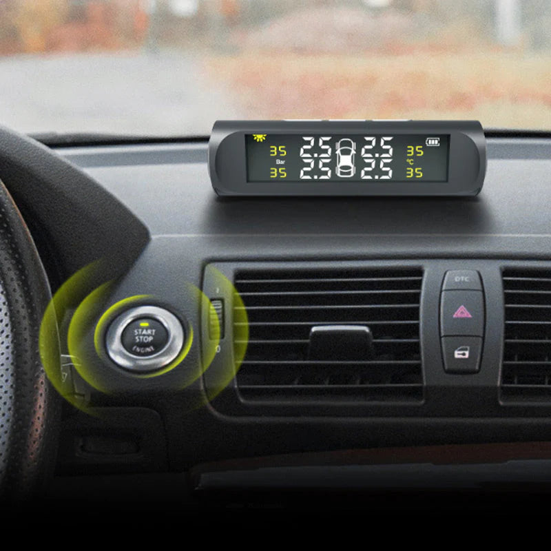 Solar Tire Pressure Monitor for Four Wheels with Real-Time Display