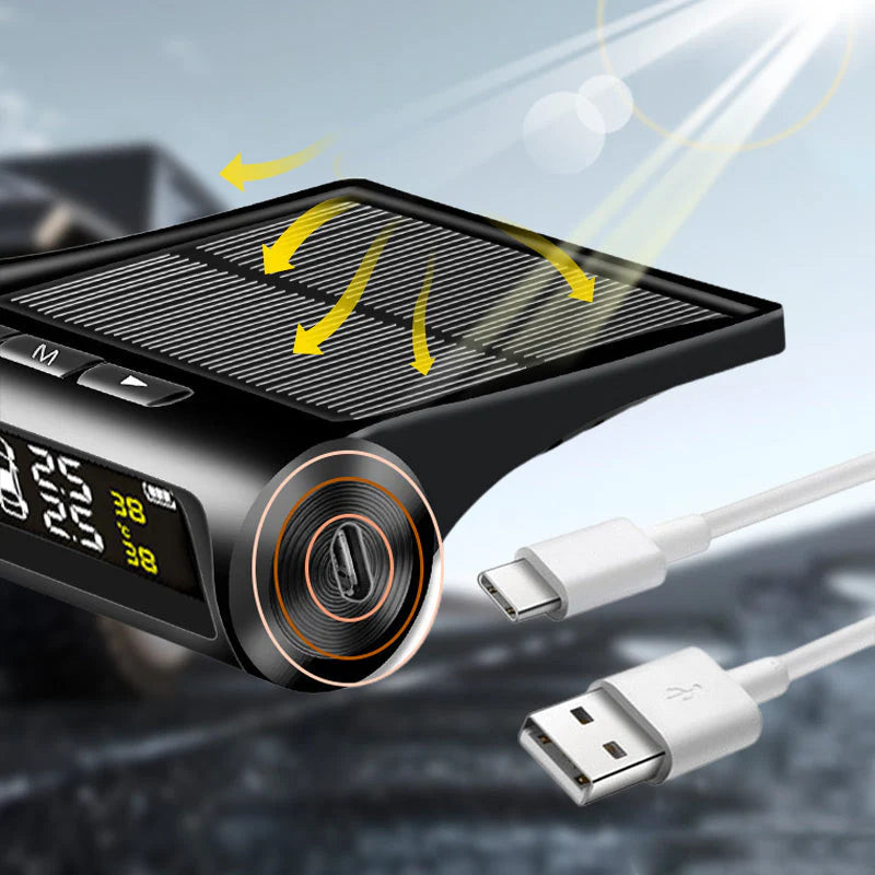 Solar Tire Pressure Monitor for Four Wheels with Real-Time Display