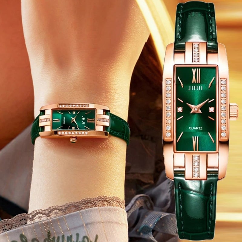 2022 new elegant temperament square ladies quartz watch Korean personality small green watch belt ladies watch