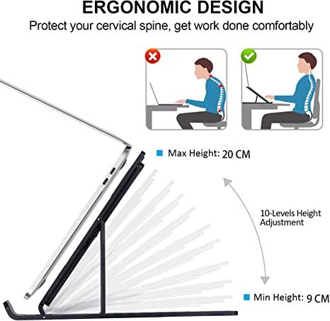 LAPTOP STAND FOR DESK, FOLDABLE COMPUTER STAND 7 ANGLES ANTI-SLIP LAPTOP RISER