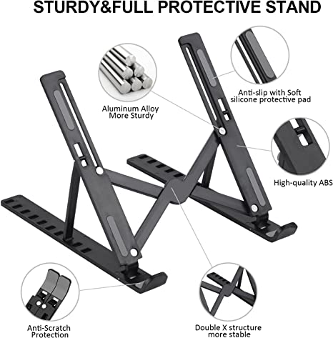 LAPTOP STAND FOR DESK, FOLDABLE COMPUTER STAND 7 ANGLES ANTI-SLIP LAPTOP RISER